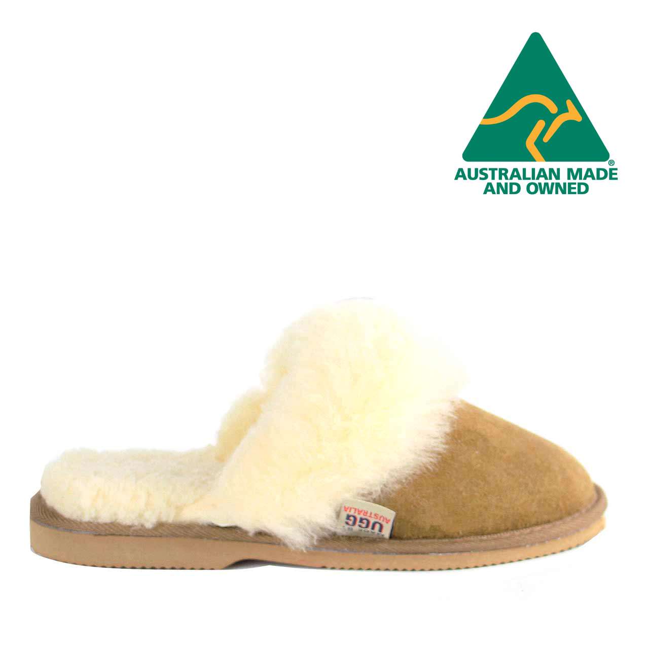 MB UGG Aussie Made, Twinface Sheepskin, Scuffette Chestnut Womens