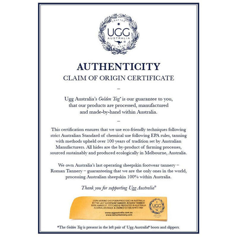 UGG AUSTRALIA CERTIFICATE OF AUTHENTICITY